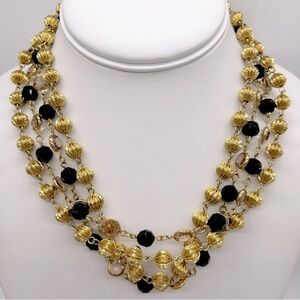 Swarovski Vintage SAL 4-Strand Bezel and Faceted Crystals Gold Beads Necklace
